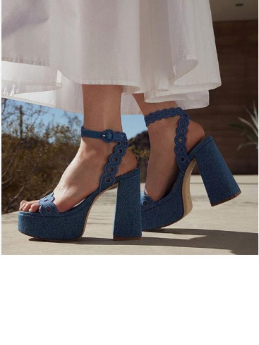 XYD Blue Denim Platform Eyelets Open Round Toe Sandals | High Heel Block Sandal